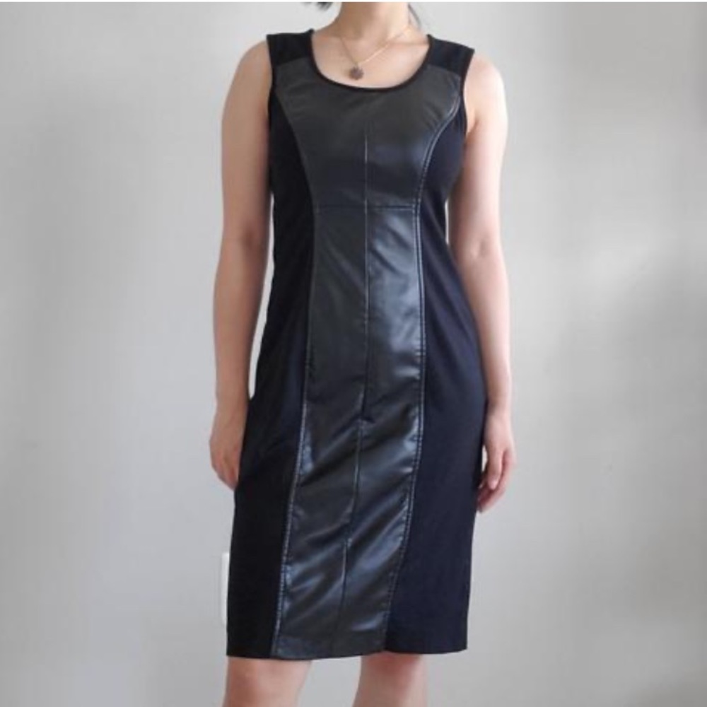 Alfani Black Faux Leather Panel Stretch Sheath Dress